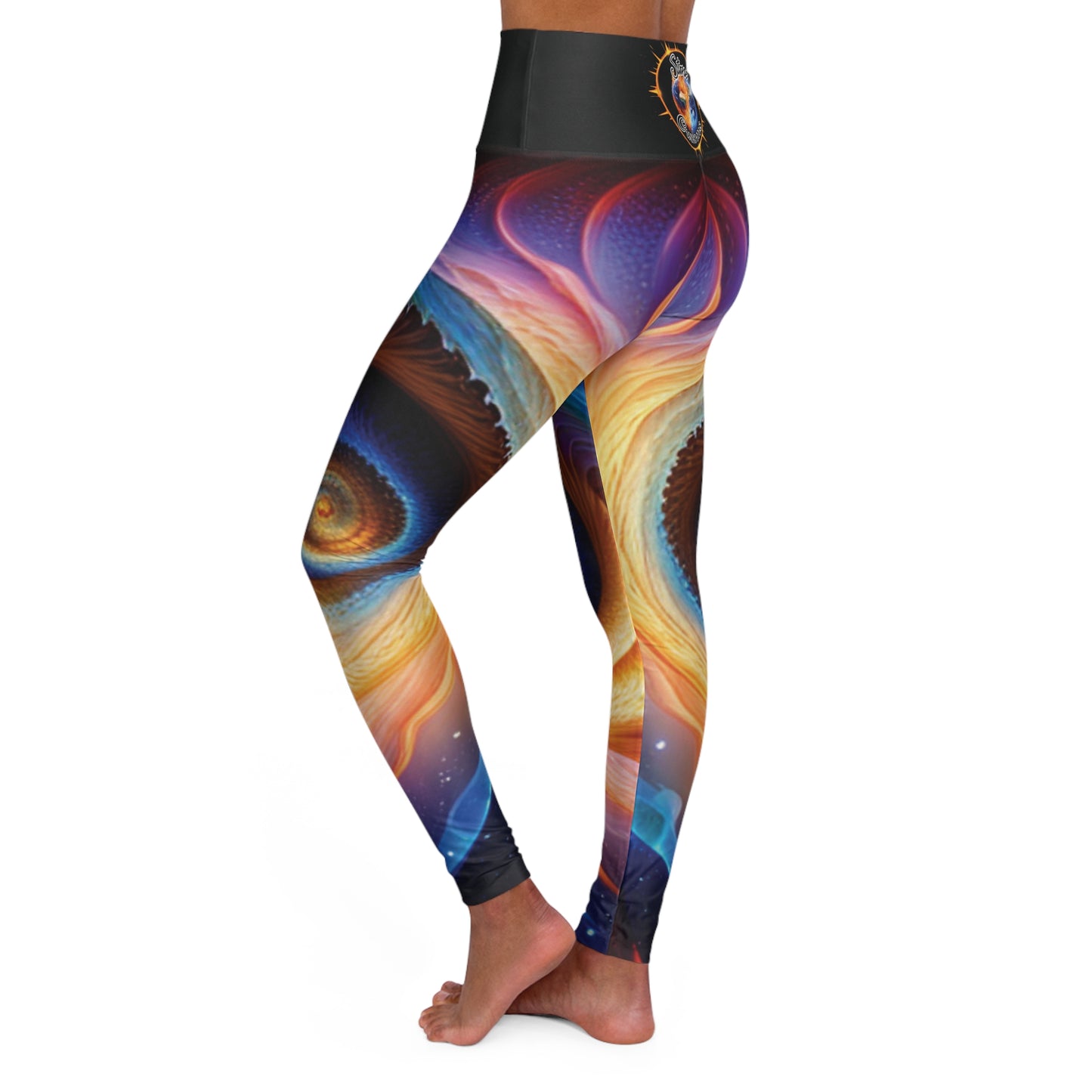 "Cosmic Spiral" High Waisted Yoga Leggings (AOP) w/"Stone Customs" logo