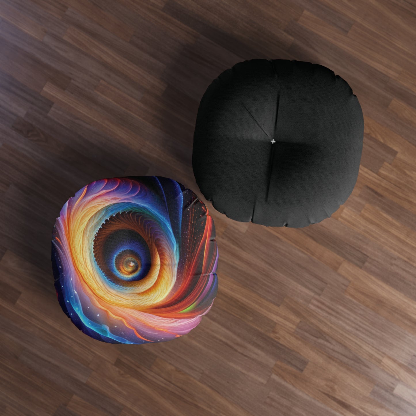 Cosmic Spiral"" Tufted Floor Pillow, Round