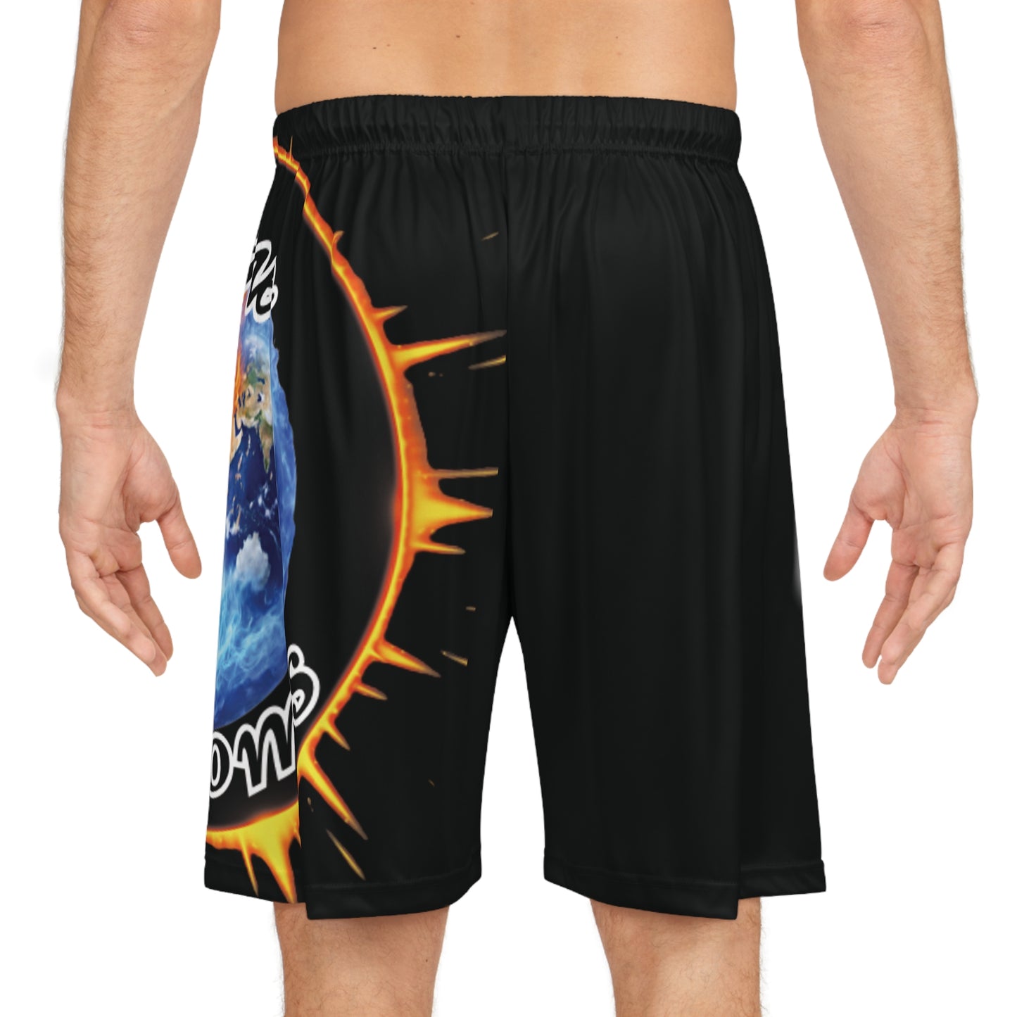 "Stone Customs" Left Leg Black Basketball Shorts (AOP)