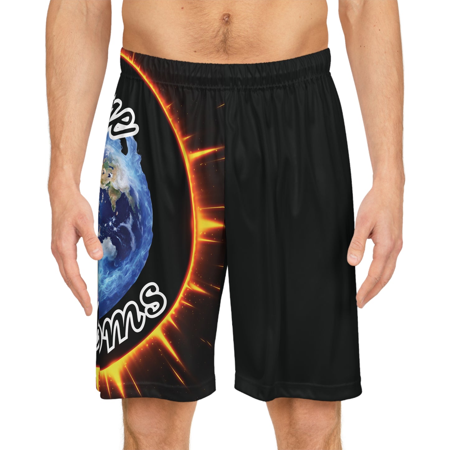 "Stone Customs" Right Leg Black Basketball Shorts (AOP)