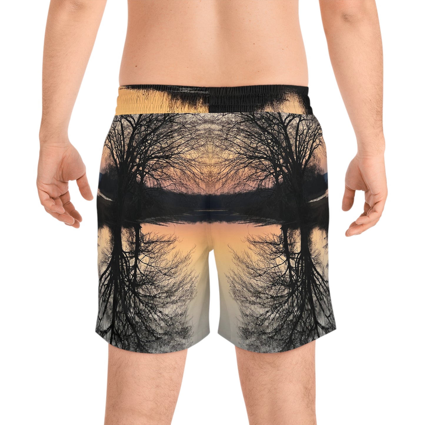 “Reflection At Sunset” Men's Mid-Length Swim Shorts (AOP)