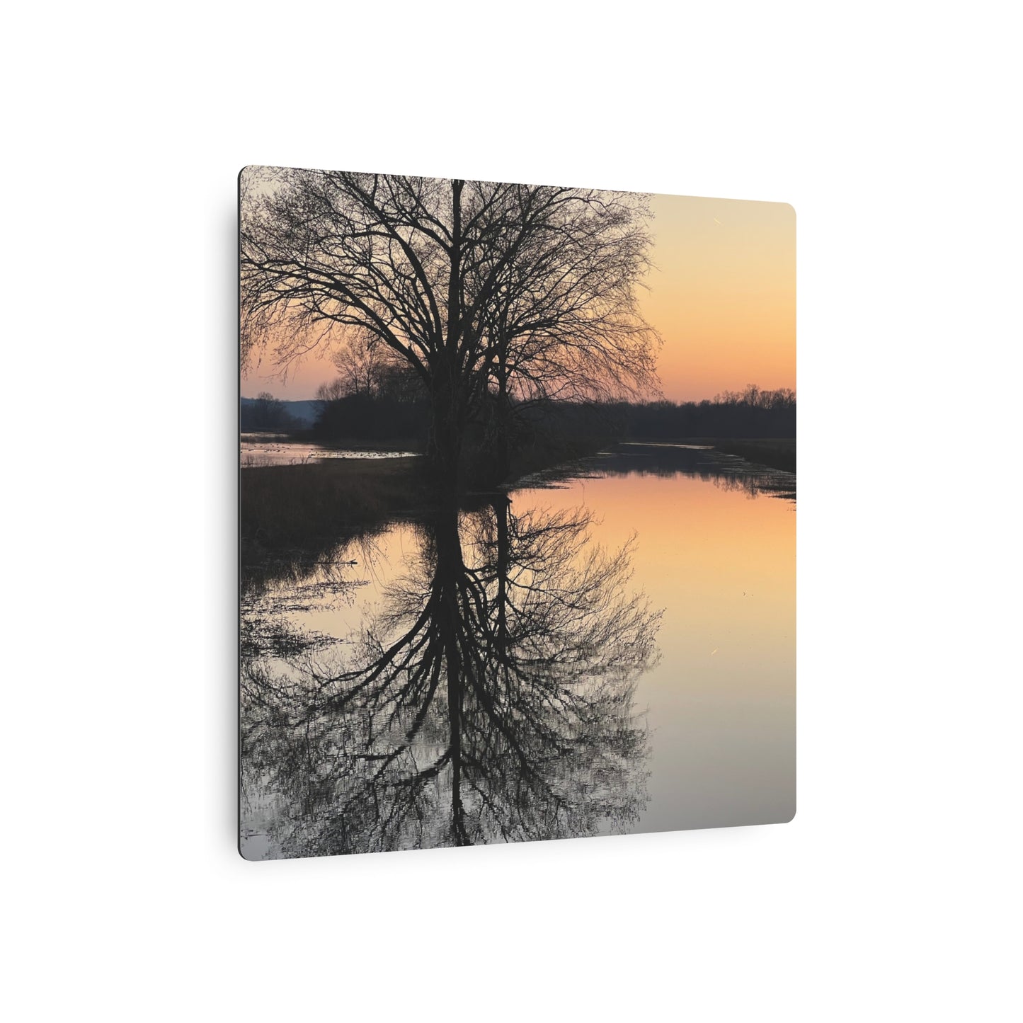 “Reflection At Sunset” Square Metal Art Sign