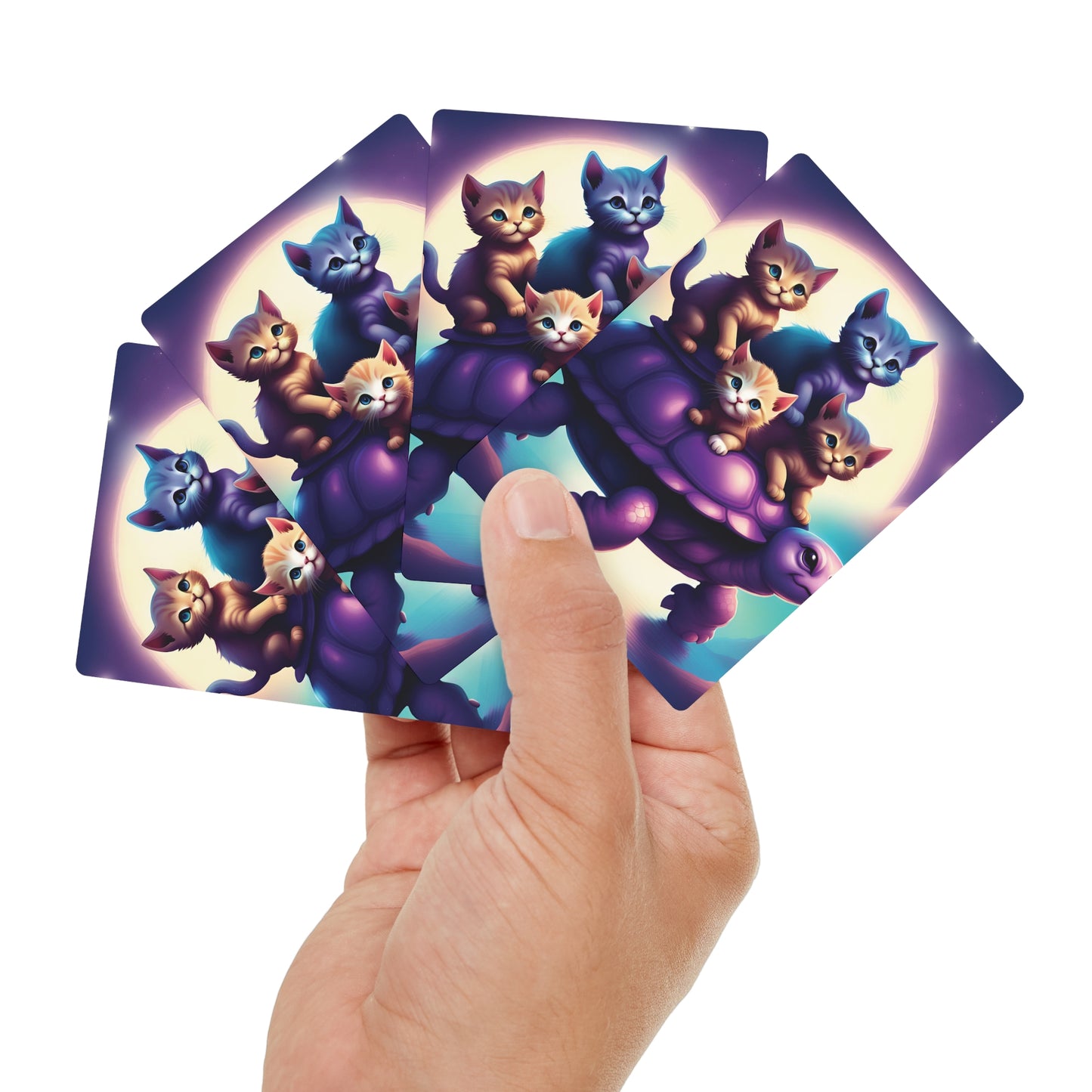 "Moonlit Purple Turtle & Kittens" Poker Cards