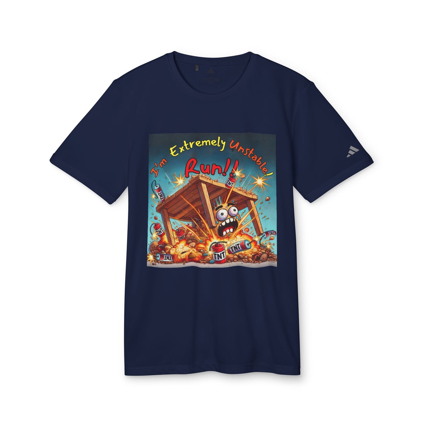 Adidas Sport T-shirt - “I'm Extremely Unstable! Run!”