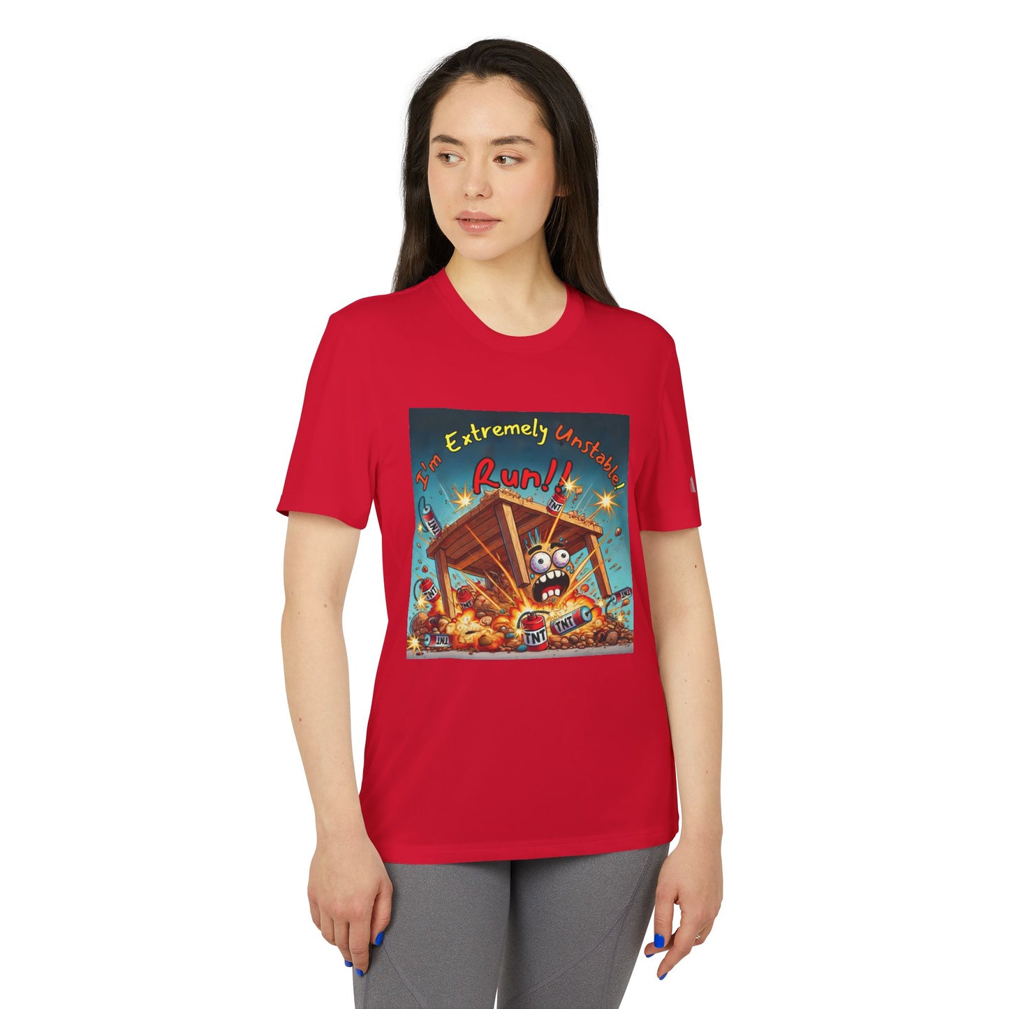Adidas Sport T-shirt - “I'm Extremely Unstable! Run!”