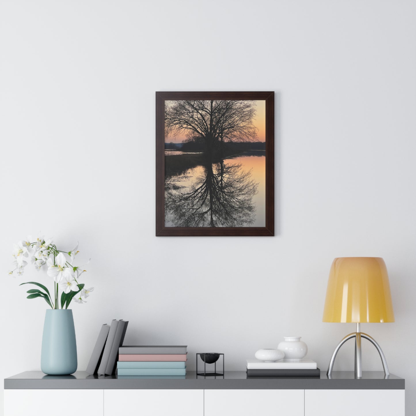 “Reflection At Sunset” Framed Vertical Poster