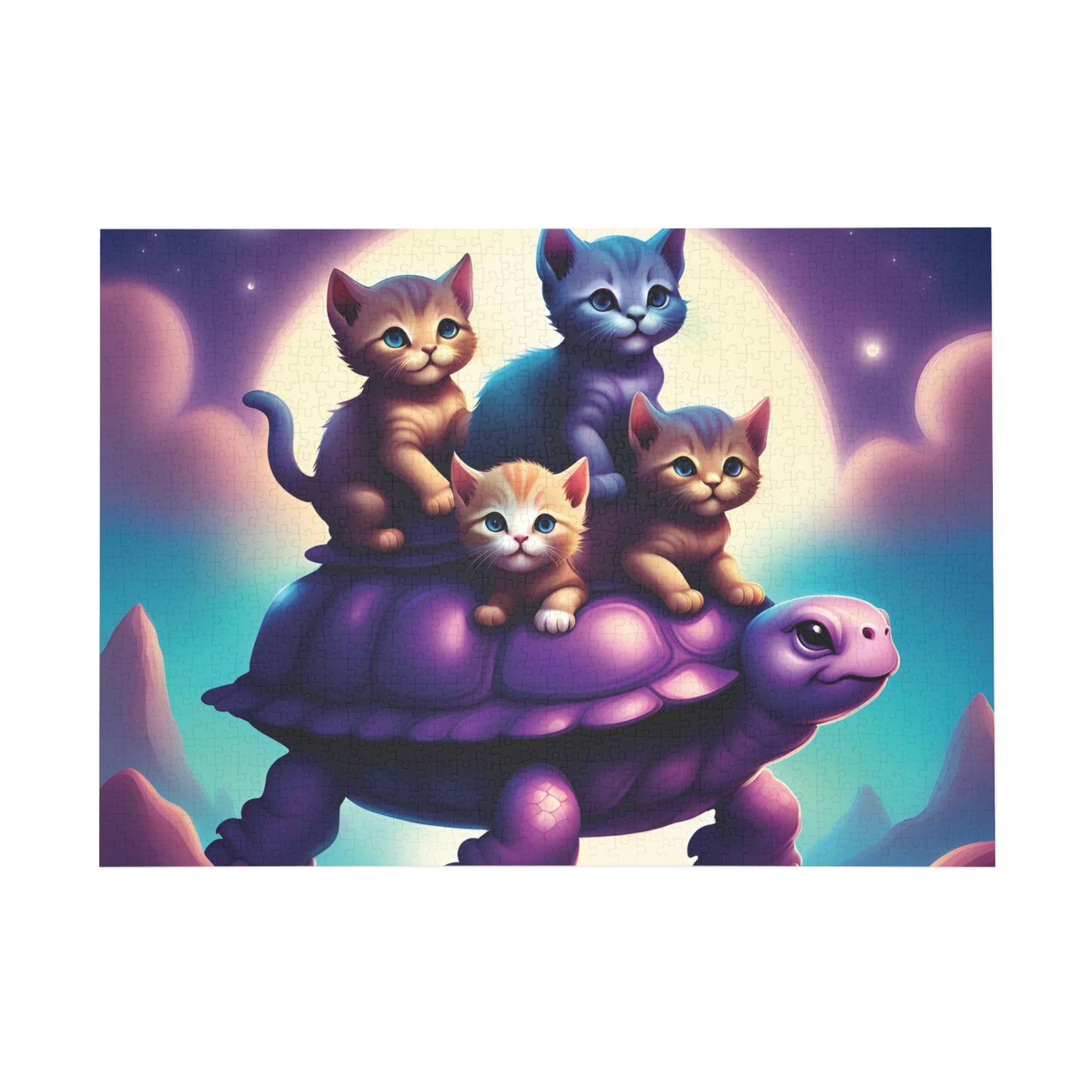 "Moonlit Purple Turtle & Kittens" Puzzle (96, 252, 500, 1000-Piece)