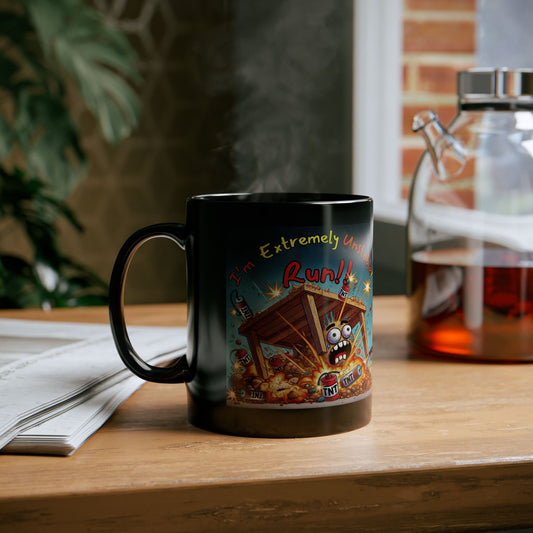 Right Side Design Mug - “I'm Extremely Unstable, Run!” Black Mug (11oz, 15oz)