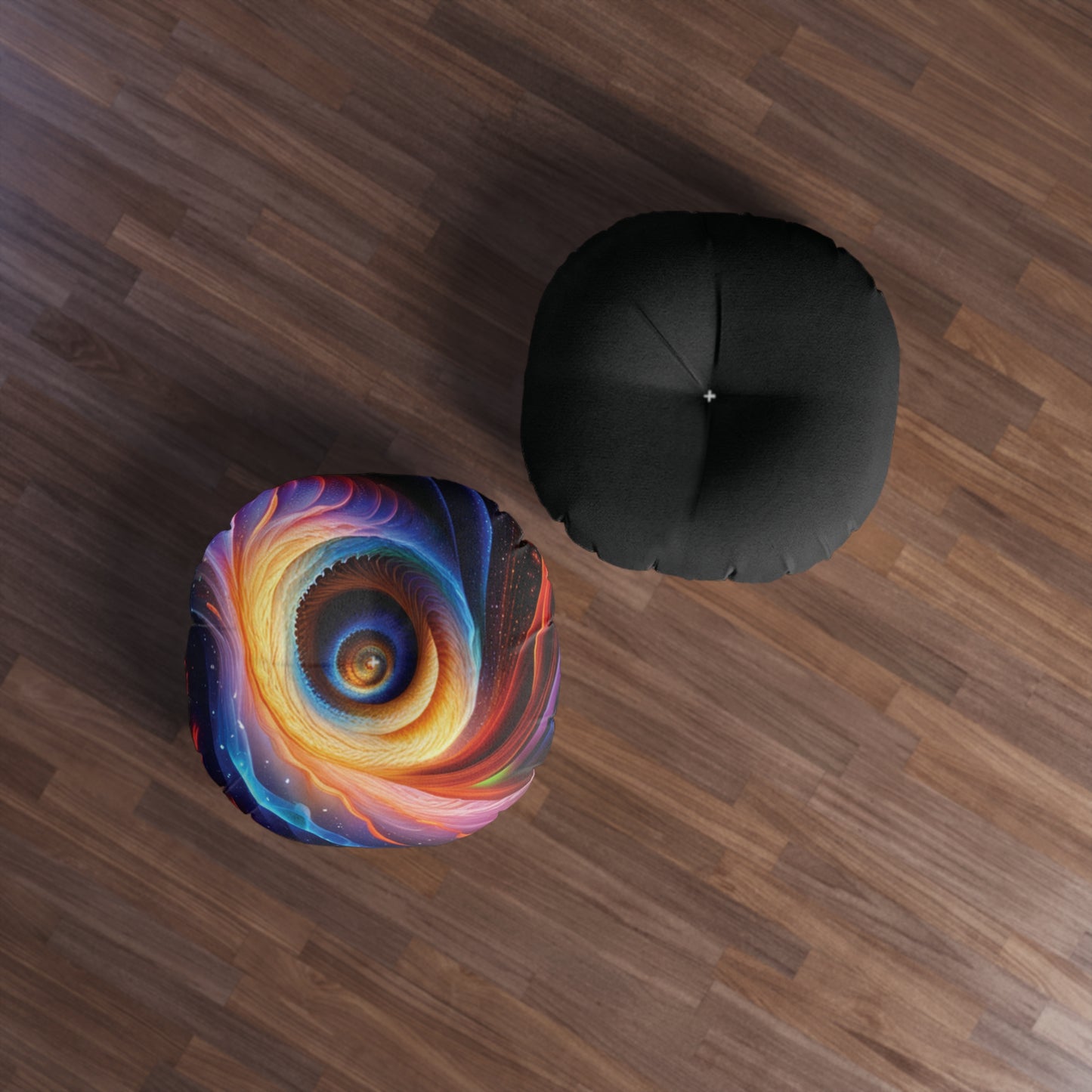 Cosmic Spiral"" Tufted Floor Pillow, Round