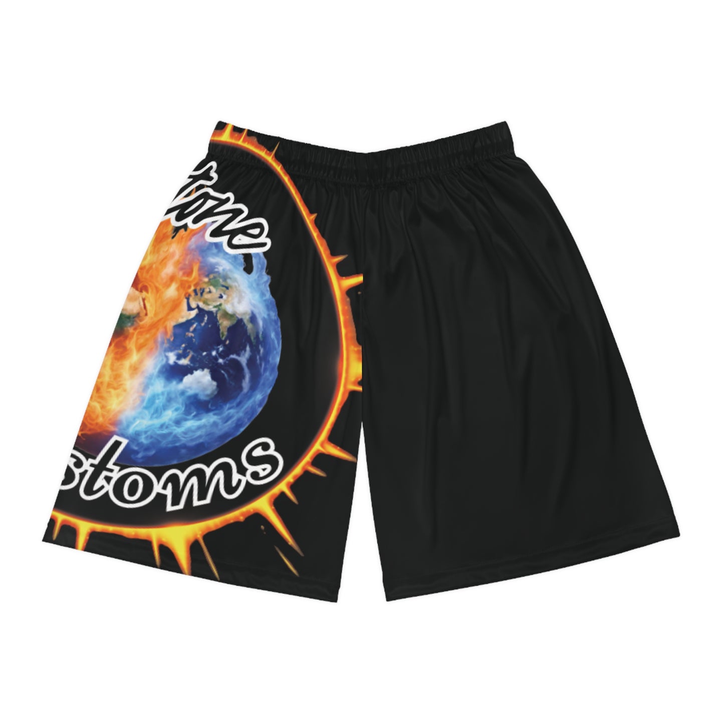 "Stone Customs" Right Leg Black Basketball Shorts (AOP)